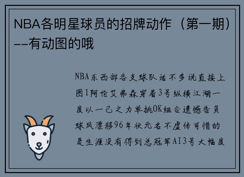NBA各明星球员的招牌动作（第一期）--有动图的哦