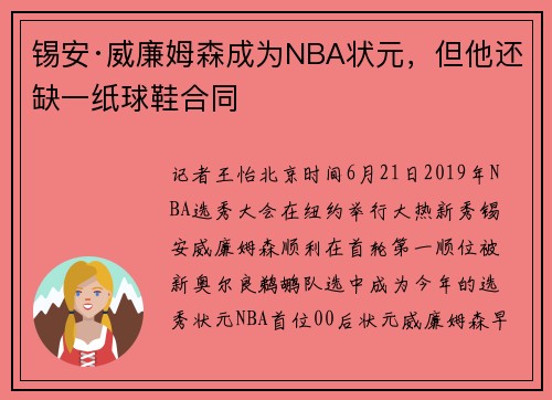 锡安·威廉姆森成为NBA状元，但他还缺一纸球鞋合同